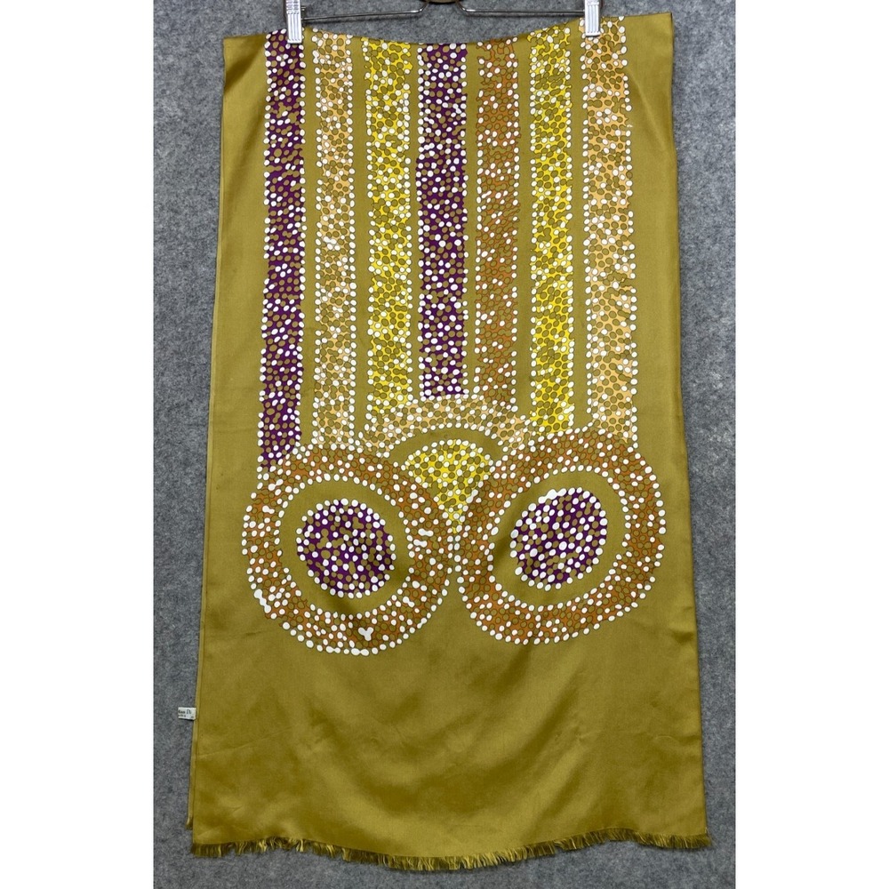 Vintage Christian Dior Silk Scarf Wrap Gold Multicolor Artsy Abstract 20x68 - Picture 7 of 16